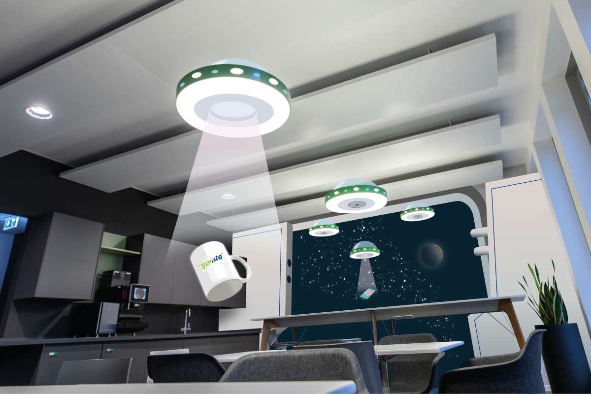 UFOs fliegen durch die Kantine des ista Headquarters